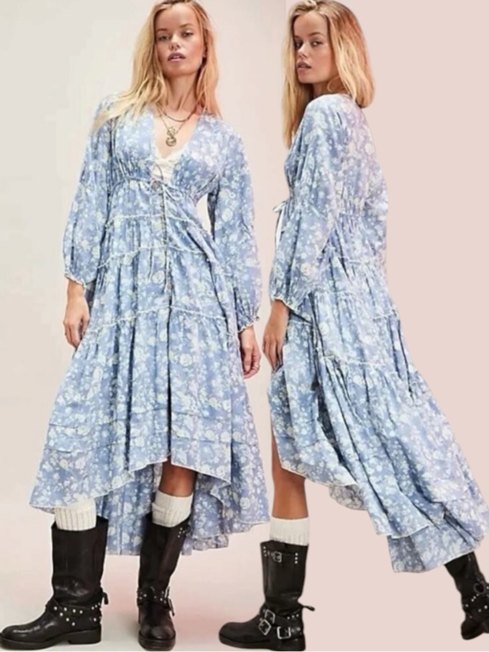 Free People Ethereal Dainty Cottage Pappiet Midi Dress Bluebell Maxi Top Large